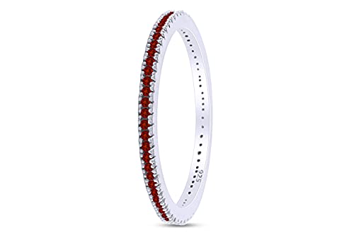 Simulated Garnet Eternity Stackable Wedding Ring in 14k White Gold Over Sterling Silver (1/5 Cttw)3
