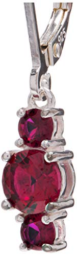 Sterling Silver Created Ruby 5Mm And 3Mm Three Stone July Birthstone Leverback Dangle Earrings #TOP1