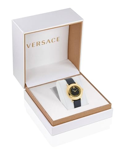 Versace Greca Flourish Collection Luxury Womens Watch Timepieces with a Black Strap and Dial Featuring a Gold Case4
