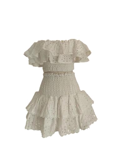 Broderie 2 pièces femme avec jupe et haut à col rond élastique