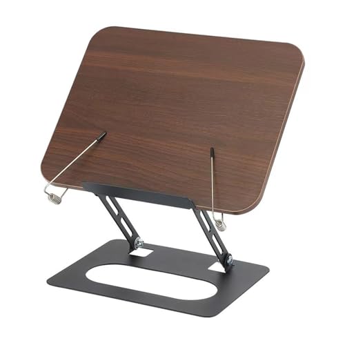 KJOET 360°回転ブックスタンド高さ調節可能なブックホルダー木製ブックホルダー昇降可能な読書スタンド360°回転ベース弾性ページクリップ付き ダークブラウン a