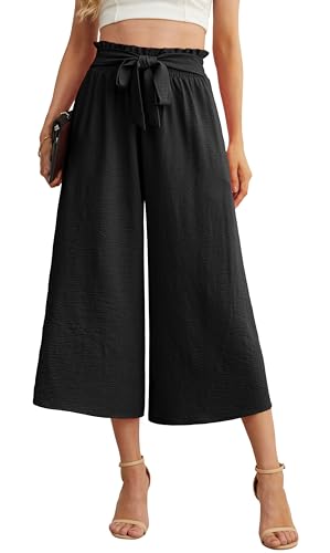 IWOLLENCE Women Flowy Loose Wide Leg Pant Summer Beach Casual Trousers high Waist Adjustable Knot Business Work Casual Pants