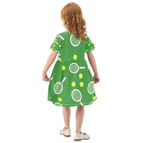 Tennis Rackets Balls Green Toddler Girls' Dresses Summer Clothes Kids Spring Dresses Little Girl Dress 2t3