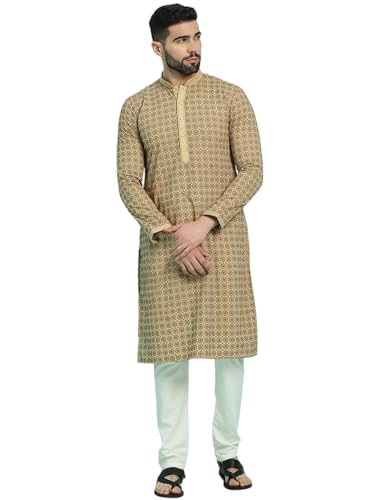 Image of Rajubhai Hargovindas Men's Chikankari Embroidered Cotton Kurta (Ches)