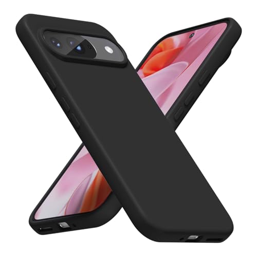 LoeoeL for Google Pixel 9 Pro/ 9 Phone Case Silicone, Minimalist Ultra Thin Slim Soft Rubber Gel Solid Color Matte TPU Cute Case for Women Men, Girly Aesthetic Design & Camera Cover Protection, Black