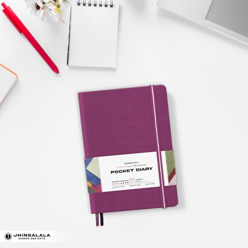 Image of Jhingalala Diaries - Fabric Cover Hardbound Pocket Journal Notebook I Fabric Series Journal Diary For Girls and Women I Pocket Diary With Elastic Closure I Size A6 I 192 Ruled Pages (Purple)