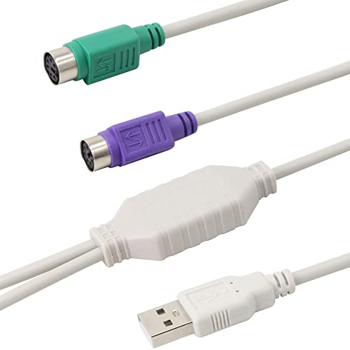 Image of GELRHONR PS /2 to USB Cable - Active USB to Dual PS /2 Adapter Keyboard Mouse Converter for The Keyboard PS2 (White)