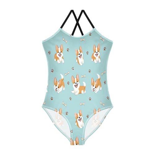 Dog Bone Pattern Girls One-Piece Swimsuit Quick Dry Beach Swim Bathing Suit