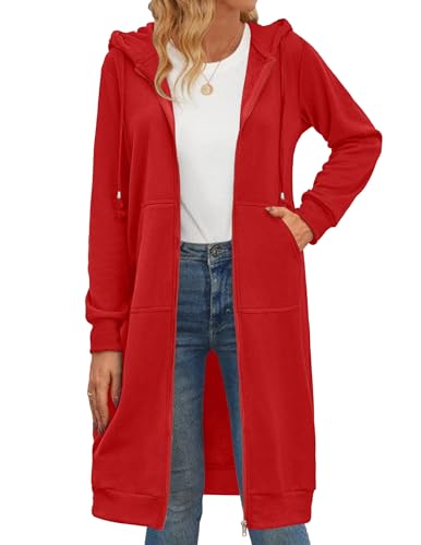 Zeagoo Women's Zip Up Hoodies Oversized Fleece Long Tunic Sweatshirts Casual Long Sleeve 2024 Fall Hoodie Jacket Coat
