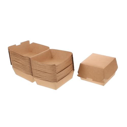 GRIRIW Pcs Box for Hamburger Kraft Paper Burger Packaging Box Takeout Food Container