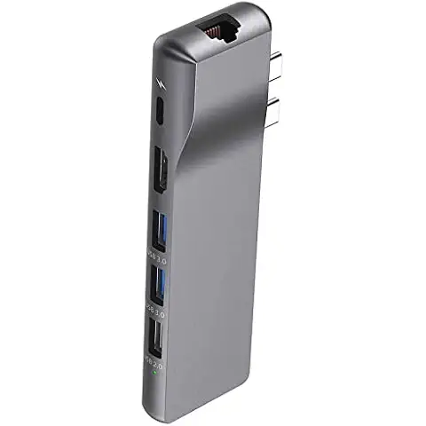 Adaptador de concentrador USB-C Safysoo con Ethernet Gigabit RJ45, HDMI 4K, Thunderbolt 3 de 100 W, PD, 3 puertos USB y lector de tarjetas SD/TF de 512 GB Cover