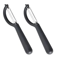 Sparschäler (2 Stück), Sparschäler Edelstahl, Mehr mit leicht zu greifenden Griffen, Für Kartoffeln, Karotten,Gemüse und Obst, 16,5 × 3,5 cm, Schwarz