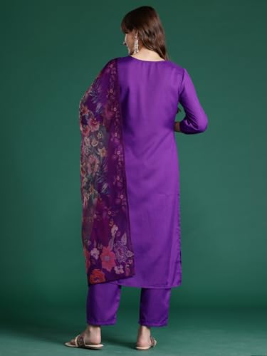 Image of INDO ERA Women's Straight Cotton Blend Solid Solid Kurta & Pant with Dupatta Set (IESTR10631)
