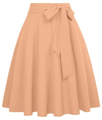 Image of FRAULEIN Women's Flared Pleated Maxi Skirt High Waist A-Line with Pockets and Belt Accessories [Small-Plus Size]