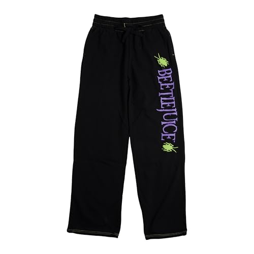 Bioworld Beetlejuice Neon Green Beetles Womens Black Straight Leg Sweatpant Joggers-Medium