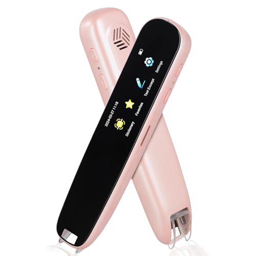 Scan Reader Pen OCR Digital Translator and Reading Pen For Dyslexia Autism Students Smart Voice Pen Support 112 Language Voice Translation Offline Scanning Reading for Meetings Learning Travel Pink