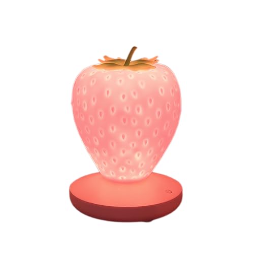 Image of Enajucy Strawberry Night Light Decor- LED Cute Silicone Strawberry Lamp - USB Rechargeable - 3 Modes Touch Bedside Color Changing Lamp for Valentine's Day Anniversary Wedding Birthday (Pink)