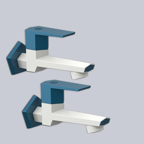 Image of RN PTMT Long Body Bib Cock for Bathroom | 15mm Long Body Foam Flow Water Tap with Flange | Luxury G20 Collection Faucet | High-Grade Engineering Polymer Tap (White Marine Blue Dual, Pack of 2)