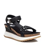 sandalias plataforma piel serpiente Suela antideslizante XTI 44806, Sandalias con cuña Mujer, Negro, 38 EU