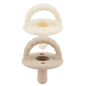 Itzy Ritzy Silicone Pacifiers for Ages 6-18 Months – Itzy Soother Pacifiers Feature Collapsible Handle & Two Air Holes for Added Safety; Set of 2 in Toast & Buttercream, Ages 6-18 Months
