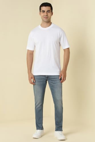 Image of Allen Solly Men's Cotton T-Shirt | Drop Shoulder | Back Print | Regular Fit | Casual Streetwear Style