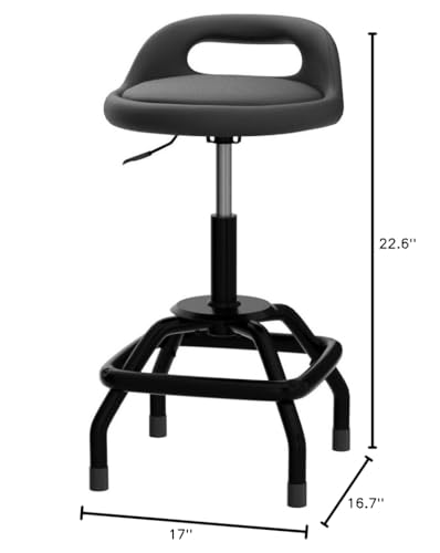 Image of Type S Shop Stool with Backrest - Adjustable Garage & Workshop Stool, 360 Swivel with Footrest, Padded Seat & Lumbar Support, Heavy-Duty Steel Frame, 22-28 inch Height