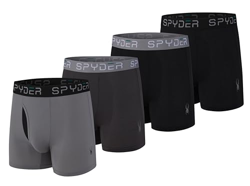 Spyder Mens Boxer Briefs Performance Nylon Mesh Sports Underwear With Fly Front