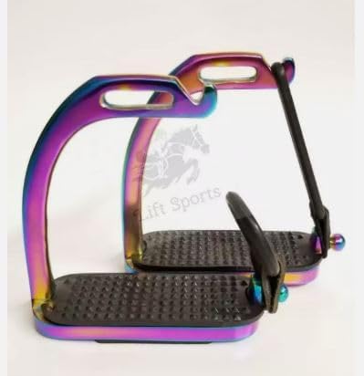 4" / 4.5" / 4.75" Rainbow Multi Color Horse Peacock Safety Stirrups Irons Gloss Finish Children Kids (4 Inch)