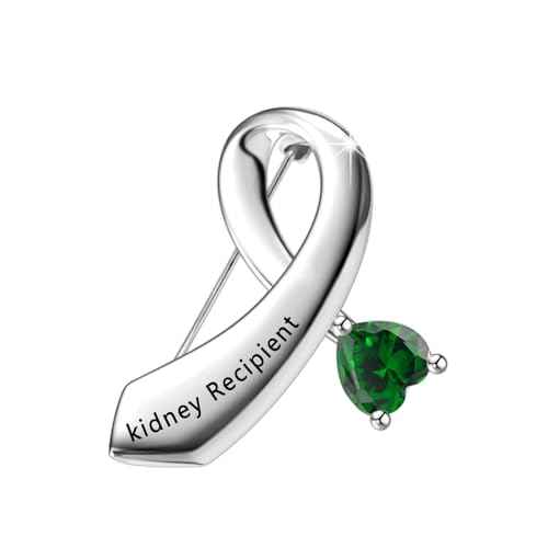 Image of CENWA Kidney Donor /Kidney Recipient Green Ribbon Zircon Brooch Pin Jewelry Transplant Gift Kidney Donor Thank You Gift