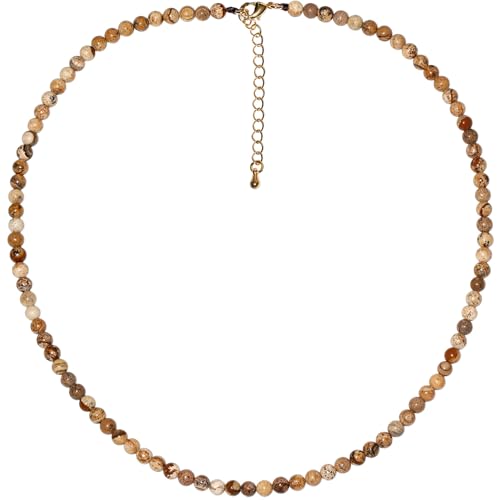 Lightock Simple 4mm Gemstones and Crystals Beaded Necklace Adjustable Choker Necklaces for Women Gifts (Picture Jasper)