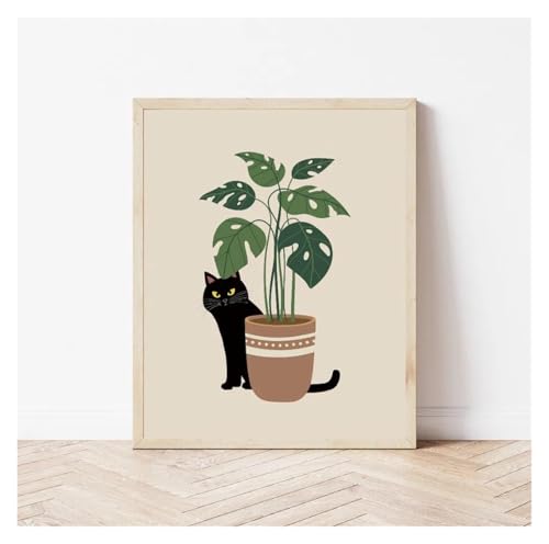 Affiche botanique minimaliste représentant un chat noir sur toile 50x70