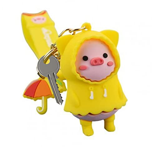 Cute Cartoon Keychain Raincoat Pig Anime Key Rings Backpack Handbag Car Pendant Ornaments Decoration Gift For Women Girls, Yellow #TOP4