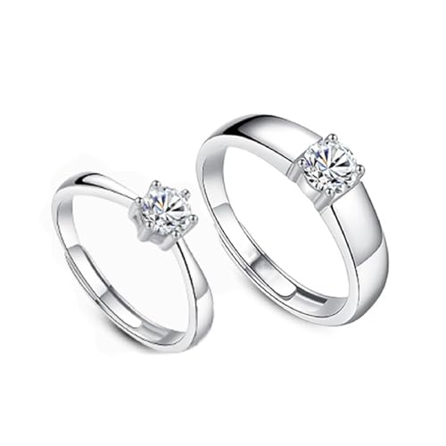 Bague de couple argent groupe solod zircone cubique ronde ajustable
