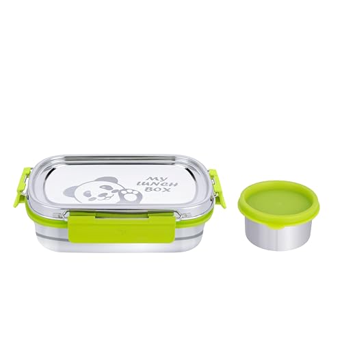 Image of PDDFALCON Stainless Steel Recta Munchy with Panda Print with 100% Leak-Proof, BIS Certified, Jindal Seal & Made in India Lunch Box - 875ml (Recta Munchy Green, 875ml)