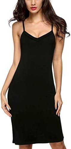 Avidlove Women Slip Dress Sexy Chemise Lingerie V Neck Nightgown Casual Tan Dress (Black,XL)