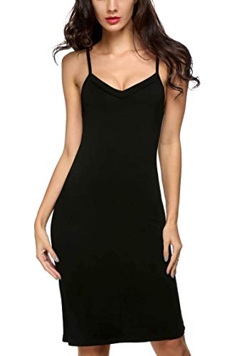 Avidlove Women Slip Dress Sexy Chemise Lingerie V Neck Nightgown Casual Tan Dress (Black,Xl) #TOP2