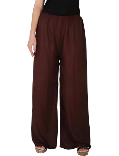 Image of FASHION GALLERY Women's Solid Rayon Palazzo Pants | Relaxed Fit Full Length Wide Leg Palazzo | Elastic Waist Comfortable Casual Lounge Office Ethnic Flared Trousers for Women