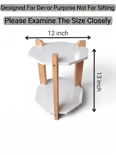 Image of Modern Octagon Side Table, Home Decor for Living Room, Bed Side Tables for Bed Room, stools for Home, Furniture for Home, 2-Tier White Shelves