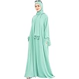 khalat Women Muslim Dress Middle East Arabian Robe Islamic Modest Dress with Hijab Scarf Lace Sleeve Flowy Abaya Dress Light Green