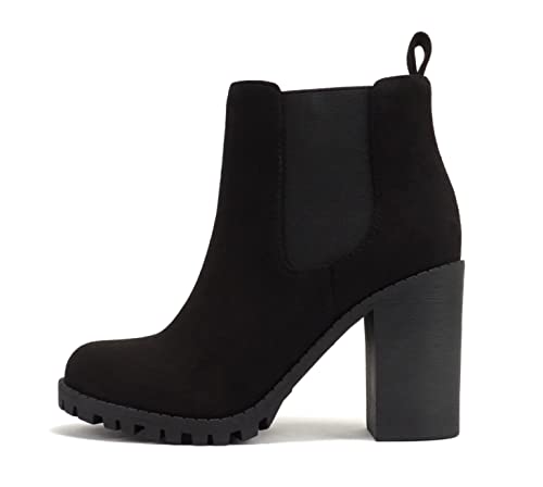 Soda Glove - Ankle Boot w/Lug Sole Elastic Gore and Chunky Heel (Black...