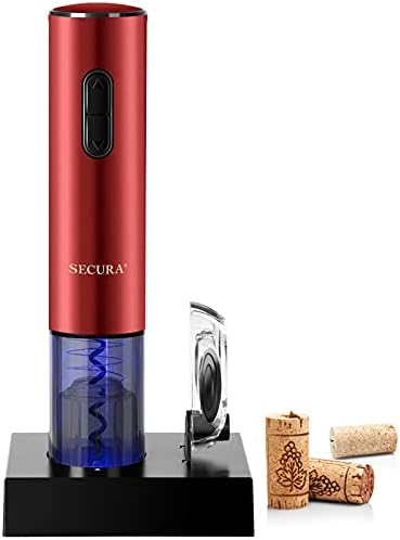 Secura Electric Wine Opener, Automatic Electric Wine Bottle Corkscrew Opener with Foil Cutter, Rechargeable (Red)