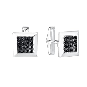 JO WISDOM Manchetknopen voor heren, 925 sterling zilver, rechthoekig/rond/vierkant met AAA zirkonia, zwarte onyx