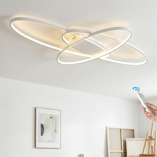 GaoHX Lámpara de Techo LED Moderna Ovalada, Plafón Techo Regulable Salón, Luz de Techo Moderna 3000K-6000K para Salón Dormitorio Cocina Comedor(White,130cm)