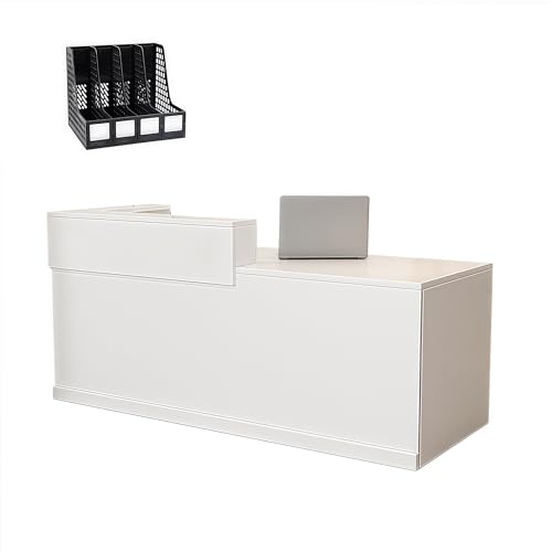Escritorio de recepción con bandeja para teclado, mesa cajero con gabinete, mostrador de servicio al cliente, muebles de oficina modernos diseño lateral derecho (140 x 60 x 100 cm)
