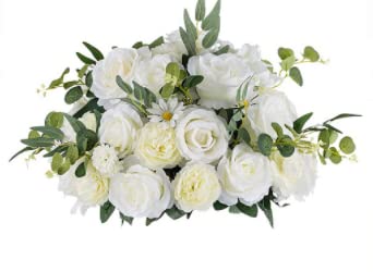 BLOSMON Artificial Flower Wedding Table Centerpieces 10 Pcs Large 17.7" Champagne & White Fake Flowers Rose Ball Arrangement Center Pieces for Table Silk Floral Bouquet for Wedding Party Home Decor