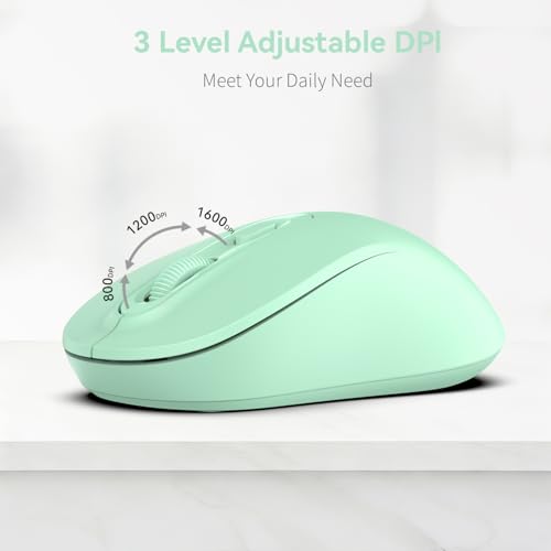 Image of Wireless Mouse, 2026 New Model, Silent Click Ergonomic Design, Portable, 4 Buttons, Adjustable DPI (800 /1200 /1600), for Laptop /PC /Office (Green)