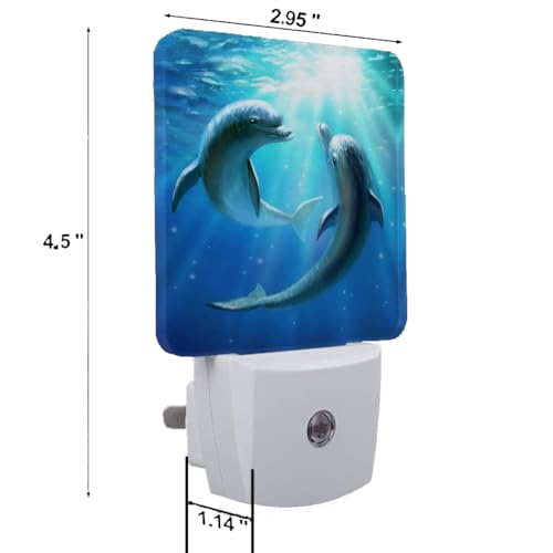 Image of Blue Dolphins Plug-in LED Night Light,Smart Auto Dusk to Dawn Sensor Night lights Plug into Wall, Ocean Animal Nightlight for kids,Energy Efficient Night light for Bedroom,Bathroom,Kitchen,Stairs