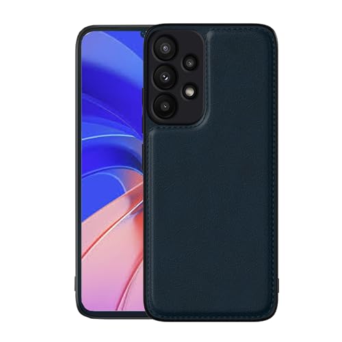 Image of Leather Case for Samsung Galaxy A33 Premium Protective Stylish Slim Cover with Shockproof Raised Edges Blue