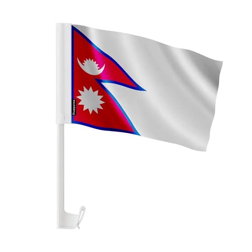 Drapeau Voiture Népal 30x45cm en polyester haute résistance avec hampe renforcée