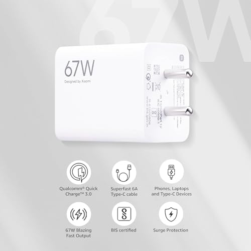 Image of ZORAIZ ORIGINAL MI 67 Watt Fast Charger Type C Charging Adapter-Quick Charge 4.0 Power Delivery PD Charger with Cable for Redmi Note, Poco, Mi Phone Series (MI 67W Charger)